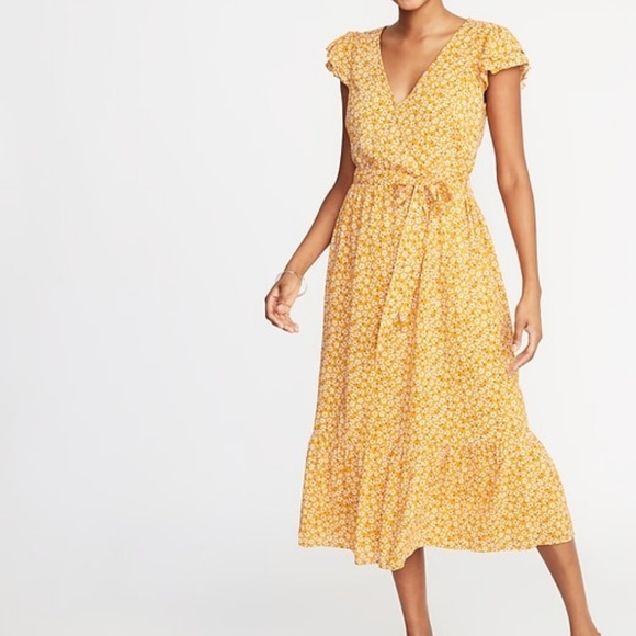 Old Navy Wrapfront Midi Dress Yellow ...